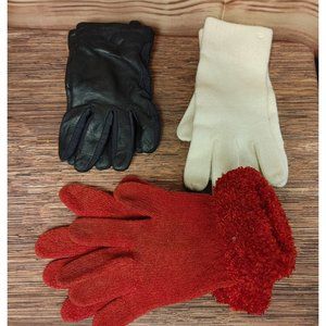 Women's Mixed Lot 2 Pairs Isotonners Winter Gloves, White/Red + Black Polymer Sm